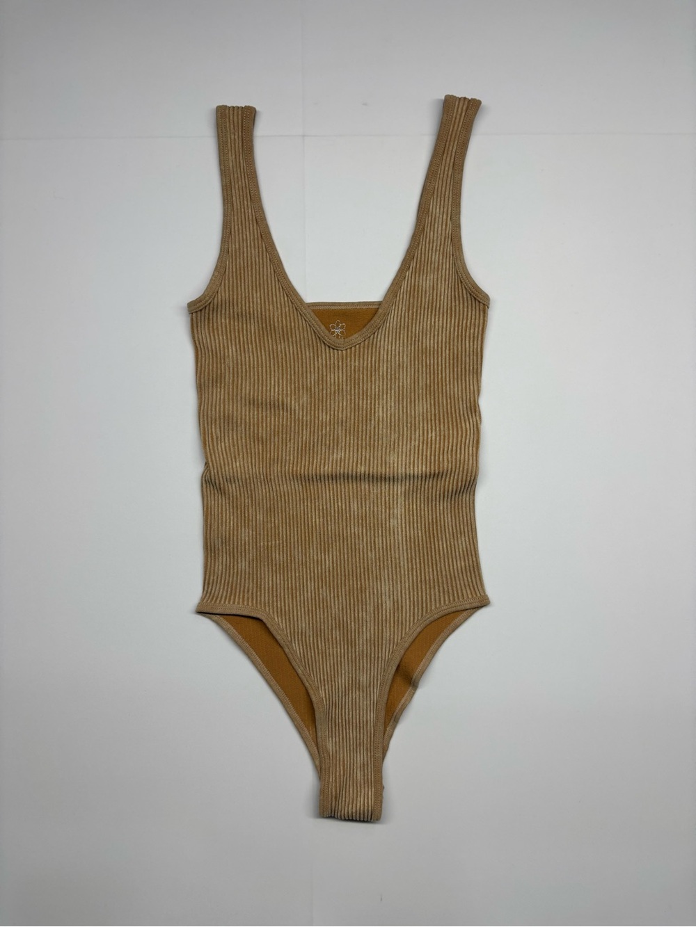 Aura tan ribbed knit bodysuit